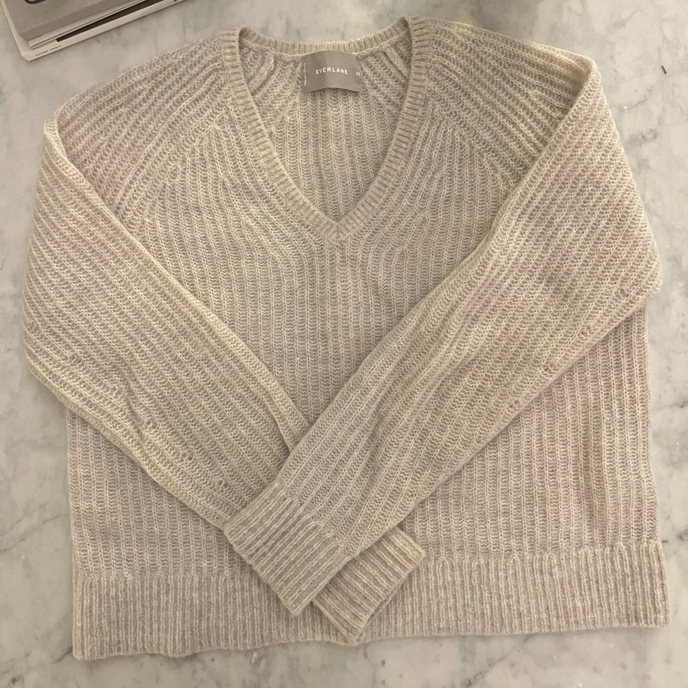 EVERLANE The Alpaca V-Neck Sweater in Almond